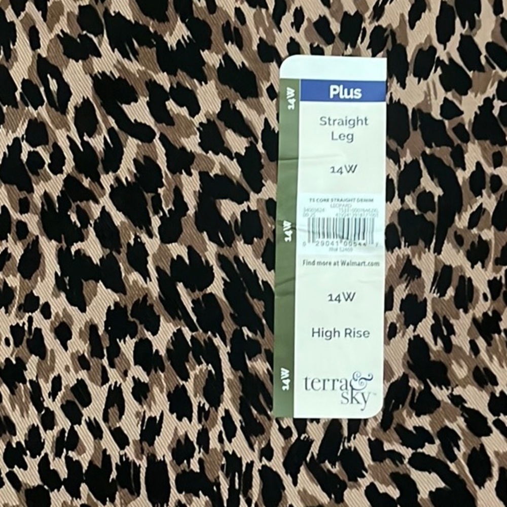 Terra & Sky Animal Print Black Brown Tan Straight Leg Stretch Pants 14W - Picture 2 of 9